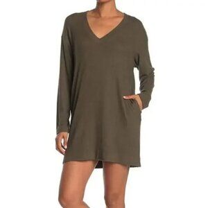 Socialite Olive Green V-Neck Drop Shoulder Long Sleeve Dress Size Large NEW
